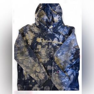 Champion Blue and White Tie-Dye Hoodie